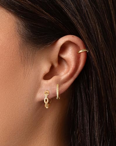 Risamil 3Pairs Gold Hoop Earrings for Women Trendy, 14K Gold Plated Hoops Huggie Earrings Dainty Chunky Earring Stacks Cute Earring Set Gold Jewelry Set for Women Gifts Fashion Accessories - color: 3 pair gold earrings4