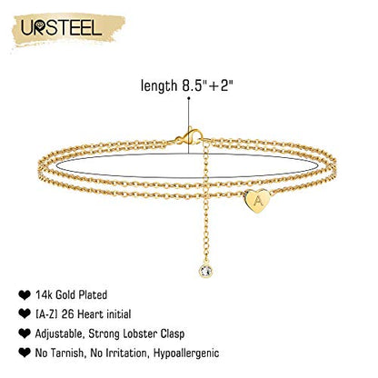 Ankle Bracelets for Women, 14K Gold Plated Dainty Layered Heart Initial Anklets for Women Gifts - style: A.