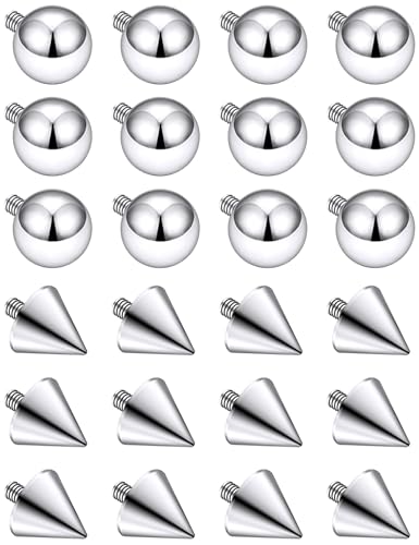 Prjndjw 25Pcs 14G 16G Replacement Balls internal thread & Externally Threaded Surgical Steel Balls Industrial Barbell Tongue Nipple Belly Button Eyebrow Rook Piercing Rings Parts 3MM-8MM - color: 24Pcs 16g internal thread Replacement Balls & Spike