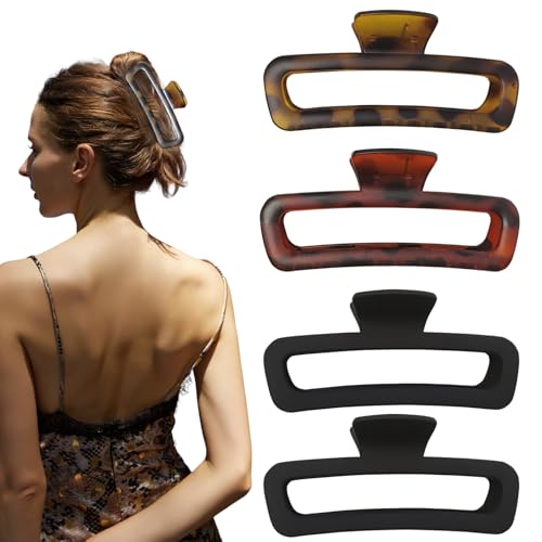 5 Inch Hair Claw Clips Extra Large Square No Slip Big Matte & Glossy XL Rectangle Clip for Thick Curly Long Hair Women, 4 Pack - color: A4 5 inch