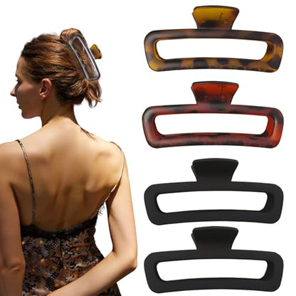 5 Inch Hair Claw Clips Extra Large Square No Slip Big Matte & Glossy XL Rectangle Clip for Thick Curly Long Hair Women, 4 Pack - color: A4 5 inch