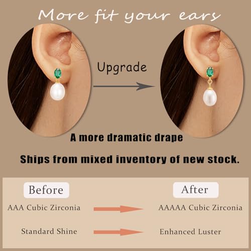 Pearl Drop Earrings Cubic Zirconia Stone Pearl Stud Earrings for Prom, Bridesmaids, Birthday Women Jewelry - color: Green CZ Stone