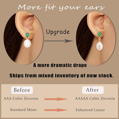 Pearl Drop Earrings Cubic Zirconia Stone Pearl Stud Earrings for Prom, Bridesmaids, Birthday Women Jewelry - color: Green CZ Stone