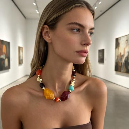 Chunky Acrylic Beaded Necklace for Women Colorful Acrylic Resin Beaded Choker Big Round Beads Statement Necklace Fashion Jewelry - color: Red