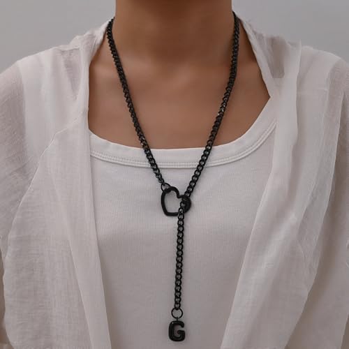sroyte Black Heart Slip Chain Initial Necklaces for Women,Stainless Steel O-Ring Adjustable Lariat Heart Y-Necklace,Punk Gothic Cuban Collar Choker Necklace for women - color: Black G