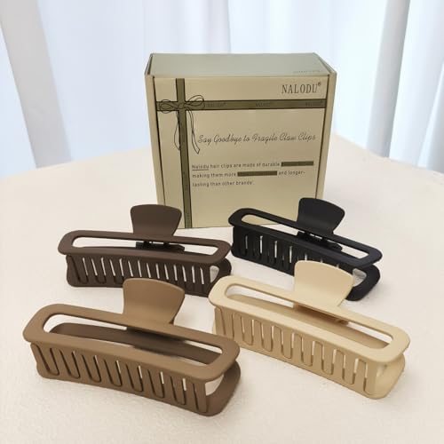 5 Inch Large Hair Claw Clips, No Slip Matte Square XL Hair Clips for Thick Long Curly Hair, Women's Big Rectangle Strong Clips, 4 Pack - color: A5 5 inch