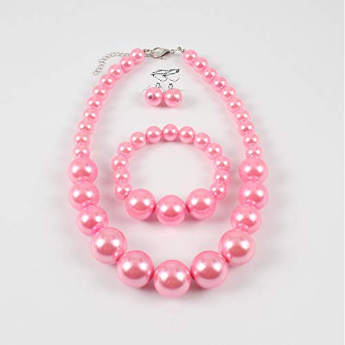 Bridal Wedding Faux Pearl Statement Necklace and Clip on Earrings Bracelet Jewelry Sets Women Bib Choker Necklace - color: Pink-Necklace+Bracelet+Clip Earrings