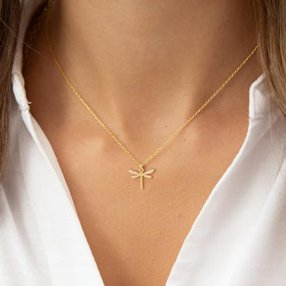 LLWOM Gold Necklace for Women-14k Gold Plated Infinity Necklace Star Of David Necklace Evil Eye Cross Pendants Heart Dainty Gold Necklace For Women - color: Gold-Dragonfly