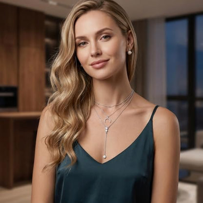 MONGAS Boho Layered Necklace Sterling Silver Triple 3 Stacked Vertical Bar Triangle Long Layering Necklaces Christmas Jewelry Gifts for Women - style: Moon