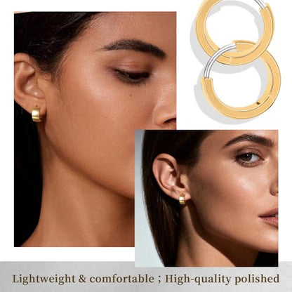 Limerencia Implant Grade Titanium Chunky Wide Huggie Hoop Earrings | Hypoallergenic,G23 Pure Titanium,Waterproof,Thick Huggie for Sensitive Ears - color: Gold