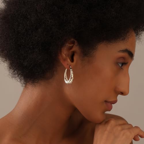 LeCalla 925 Sterling Silver Hoop Earrings | Women's Filigree Hoop Earrings | Openwork Mesh Filigree Cut Earring | Lightweight & Hypoallergenic Vintage Hoop Earrings for Women - style: Silver / Oval Filigree