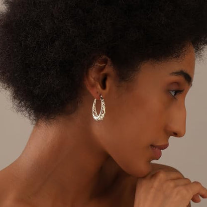 LeCalla 925 Sterling Silver Hoop Earrings | Women's Filigree Hoop Earrings | Openwork Mesh Filigree Cut Earring | Lightweight & Hypoallergenic Vintage Hoop Earrings for Women - style: Silver / Oval Filigree