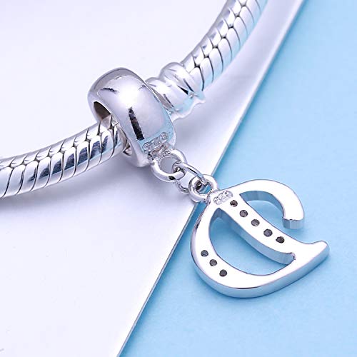 925 Sterling Silver Charms Alphabet Beads fit Pandora Charm Bracelets A-Z Letter Initial Spacer Dangle Clear CZ Stone Authentic for Snake Chain Bracelets - color: D