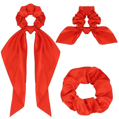 Silk Scrunchies Satin Silk Red Elastic Hair Scrunchies Ties Bows Ribbon Accessories Knotted Bows for Women Girls Hair Christmas Valentine's Day Gifts - color: Red
