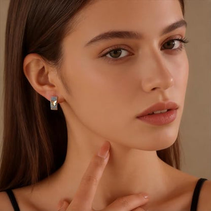 Turquoise Hoop Earrings for Women/Men 18K Real Gold Plated Cubic Zirconia Hoop Earrings Hypoallergenic Cartilage Ear Jewelry - color: Butterfly