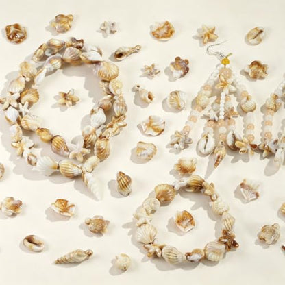 Acrylic Shell Beads 100 Pcs with Big Hole – Faux Seashell Spacer Beads, Natural Look Ocean Starfish Snail Conch Scallop Turtle Charms for Summer DIY Necklace Bracelet Earring Jewelry Making