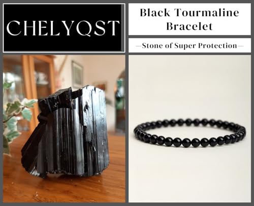 Carnelian Bracelet - Stone of Luck,Stretch Natural Stone Crystal Beads Jewelry Gifts for Women Men Unisex - color: Black Tourmaline-Super Protection, size: 4mm