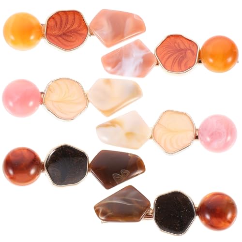 Geometric Marble Acrylic Hair Clip Set 6pcs, Polygonal Snap Barrettes for Women, Stylish Hair Accessories for Everyday and Party Wear