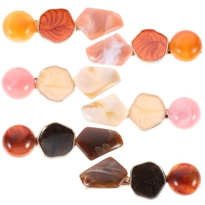 Geometric Marble Acrylic Hair Clip Set 6pcs, Polygonal Snap Barrettes for Women, Stylish Hair Accessories for Everyday and Party Wear