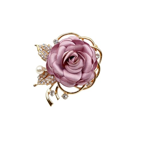 Rose Flower Brooch Pin for Women Elegant Vintage Brooch Pin Wedding Party Handmade Imitation Crystal Pearl Fabric Flower Lapel Pin Dress Suit Accessories - color: Purple