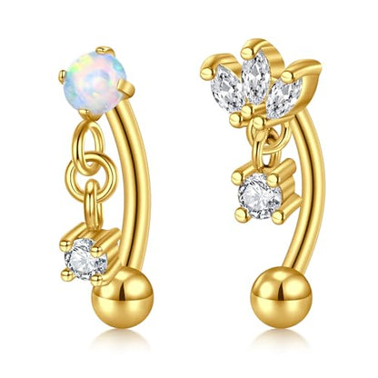 VCMART 16g Rook Earring Piercing Jewelry Stainless Steel Curved Barbell Eyebrow Rings Piercing Jewelry Vertical Labret Lip Jewelry Ear Rook Daith Surface Tragus Small Belly Button Ring for Women Men - color: C1 -gold