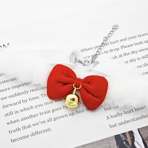 Bow Necklace for Women Red Bow Choker Black Ribbon Necklace Pearl Velvet Lace Necklaces Cute BowKnot Necklaces for Christmas Gifts - color: red D