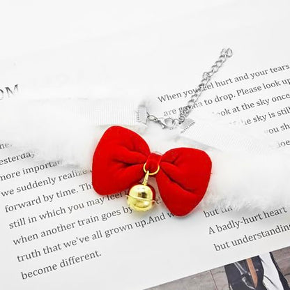 Bow Necklace for Women Red Bow Choker Black Ribbon Necklace Pearl Velvet Lace Necklaces Cute BowKnot Necklaces for Christmas Gifts - color: red D