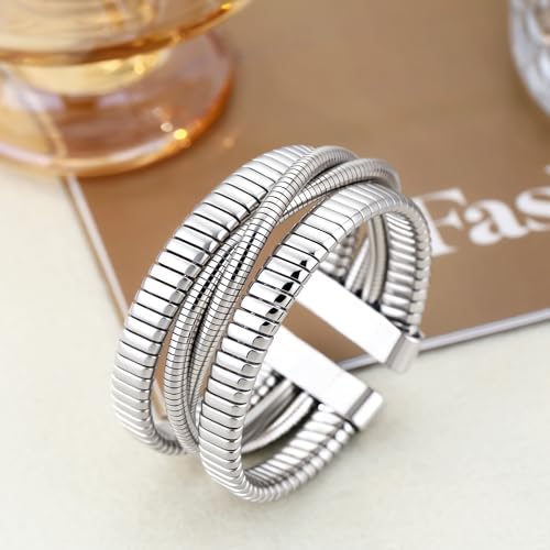 Gold Cuff Bracelets for Women, Chunky Gold Bracelet Trendy Open Gold Statement Bangle 18K Plated Punk Hip Hop Adjustable Women's Cuff Bracelets Valentine's and Birthday Gifts - color: Silver