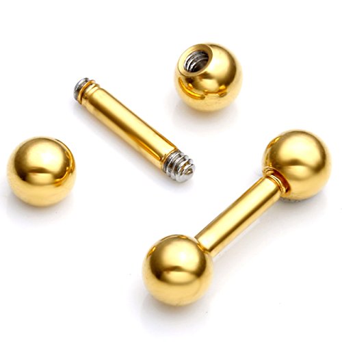 Zysta 4 Pairs Stainless Steel 14/16G Mixed Colors Body Piercing Barbells 6-16mm Post Studs Earring NippleTongue Helix Tragus Cartilage Labret Medusa Lip Eyebrow Straight Bar Ball Screw … - color: 4mm Ball,6mm Post
