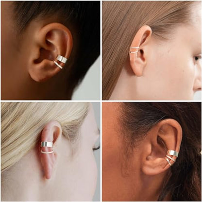Gold Ear Cuffs Earrings for Women Non Piercing Clip on Cartilage Earrings | Trendy Gold Ear Cuff,Cartilage Clip on Earrings,Thin Huggie Hoop CZ Earring Set ,Fashion Jewelry,Non Tarnish,Gift - style: 3pc chunky cz-sl