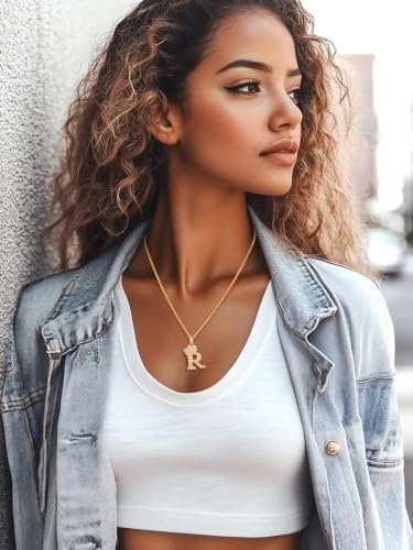 U7 Crown Initial Necklace Men Women, Bling Diamond A-Z 0-9 Letter Pendant with Wheat Chain, Silver/Black/Gold Plated CZ Alphabet Number Hip Hop Jersery for Father Husband - color: a. Gold, size: 18. R