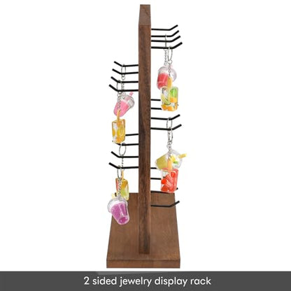 Ikee Design 5 Tiers Free Assemble Wooden Jewelry Display Rack with 20 Removable Metal Hooks,Earring Card Display Stand,Jewelry Organizer,Bracelet Organizer,Keychain Display Stand,Brown Color | Wooden 5 Tiers Jewelry Display Rack with Hooks: Comes with 20