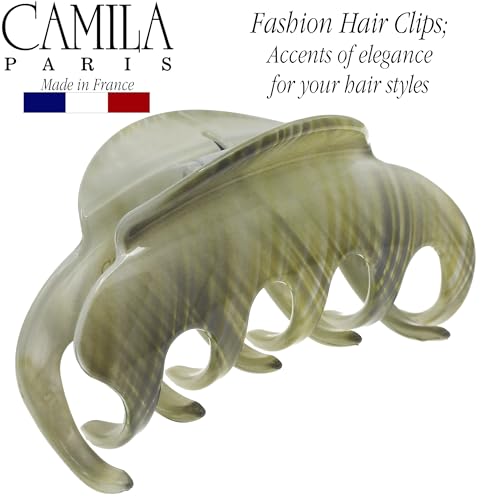 Camila Paris CP3217 French Hair Clips for Women, 3.5" Large Claw Clip Strong Hold All Day, Girl Large Claw Clips for Thick Hair, No Damage No Slip Flat Clip for Women. Made in France - color: Gray