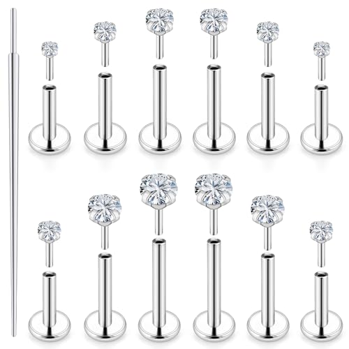 20G 18G 16G Cubic Zirconia Nose Rings Studs 316L Surgical Steel Hypoallergenic Nose Piercings Jewelry for Women Men CZ 2mm-3mm 24 Pcs - color: 1-A:16G-Silver-6/7/8/10mm Bars-1.5/2/2.5/3/4 CZ