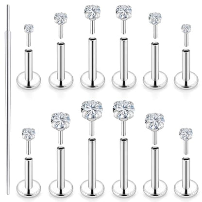 20G 18G 16G Cubic Zirconia Nose Rings Studs 316L Surgical Steel Hypoallergenic Nose Piercings Jewelry for Women Men CZ 2mm-3mm 24 Pcs - color: 1-A:16G-Silver-6/7/8/10mm Bars-1.5/2/2.5/3/4 CZ