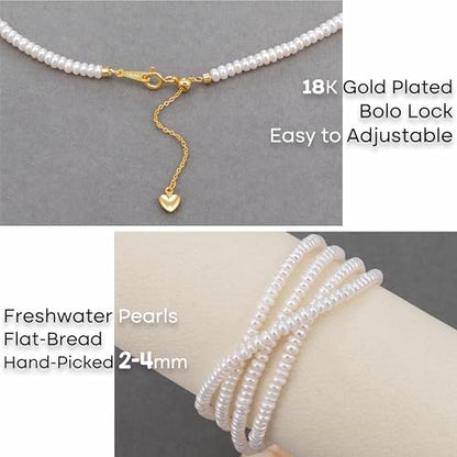 Pearls Necklace, Freshwater Tiny Small Pearls Necklace for Women's Pearl Strand Necklace Chain 18K Gold Plated Hypoallergenic White Necklace as Prom Bridesmaid Birthday Gifts - color: Bread Pearls, 18KGP Lock