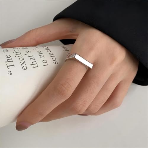 MYNENEY Stainless Steel Square Shape Signet for Men Statement Ring - color: Geometrical Silver