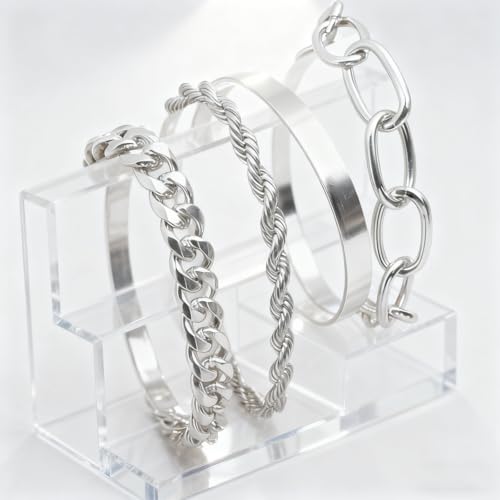 Gold Bracelets for Women, 5 Pcs Non-Tarnish Gold Plated Stackable Bangles with Beaded, Knot, Twisted, Cuff & Chain Designs, Everyday Jewelry Gifts - color: Silver-4pcs