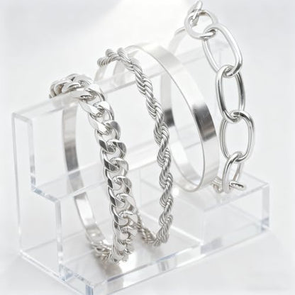 Gold Bracelets for Women, 5 Pcs Non-Tarnish Gold Plated Stackable Bangles with Beaded, Knot, Twisted, Cuff & Chain Designs, Everyday Jewelry Gifts - color: Silver-4pcs