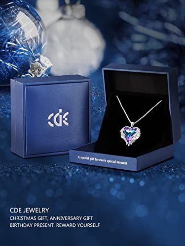 CDE Angel Wings Heart Birthstone Pendant Necklace Gift for Women | Silver/Gold Tone,Ideal Birthday & Anniversary Jewelry Gift for Wife,Girlfriend,Her - color: White-02-Amethsy Purple Birthstone