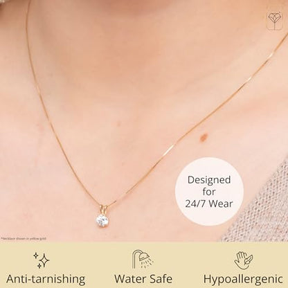 MAX + STONE 14k Gold 8mm Round Solitaire Cubic Zirconia Pendant Necklace for Women with 18 Inch Box Chain - size: 5 MM