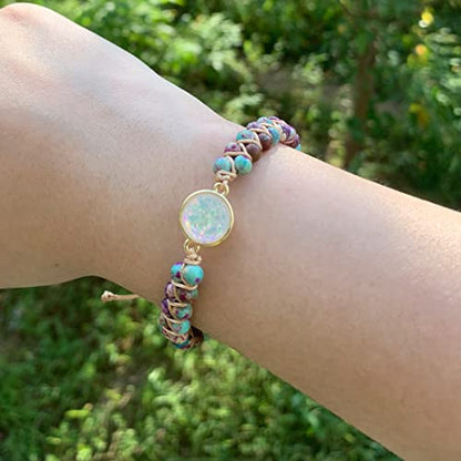 YGLINE Stone Bead Yoga Meditation Bracelet Healing Crystal Double Layer Natural Gemstone Beaded Relax Anxiety Bracelets for Women Men - color: jasper