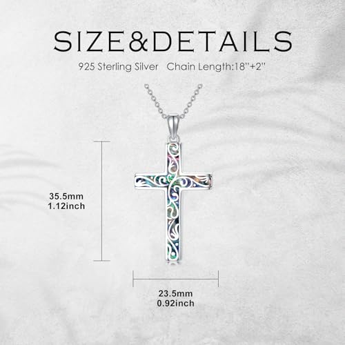 Cross Necklace for Men Women 925 Sterling Silver Cross Pendant Necklace Christian Religious Jewelry Gifts for Anniversary - color: 19-Abalone Cross