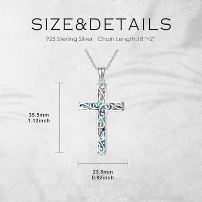 Cross Necklace for Men Women 925 Sterling Silver Cross Pendant Necklace Christian Religious Jewelry Gifts for Anniversary - color: 19-Abalone Cross
