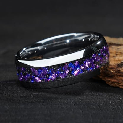 4mm 6mm 8mm Tungsten Rings With Various Inlay Materials Couples Matching Engagement Wedding Promise Matching Ring Set for Women Men - color: Silve Amethyst 4mm