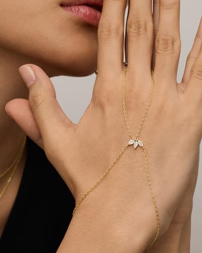 PAVOI Hand Chain Bracelet for Women, 14K Gold Plated Adjustable Ring Chain | Hand Chain Bracelet, Ring Bracelet Hand Chain, Arm & Body Jewelry - style: Marquise