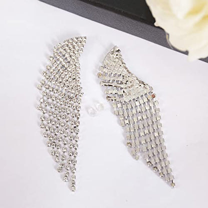 Silver Rhinestone Crystal Bridal Chandelier Long Tassels Dangle Earrings for Wedding - color: silver-4
