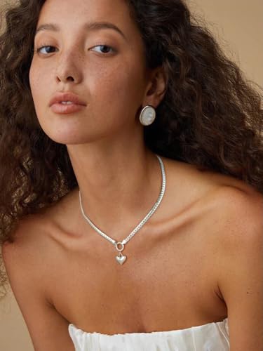 NUZON Sunburst Heart / 2-Tone Interlocking/CZ Evil Eye/Single Pearl/Love Heart Pendant Necklace for Women 14K Gold Chain Necklace Chunky Statement Jewelry - color: "Love you" Heart - Silver