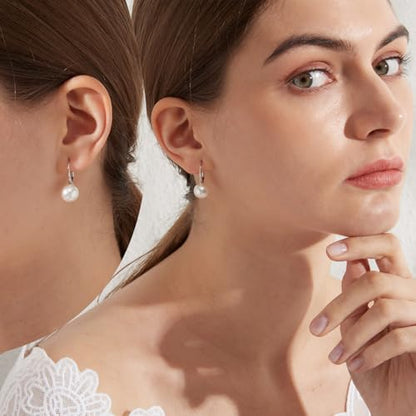 Pearl Earrings for Women Pearl Leverback Earrings 925 Sterling Silver - color: B1-white pearl-silver