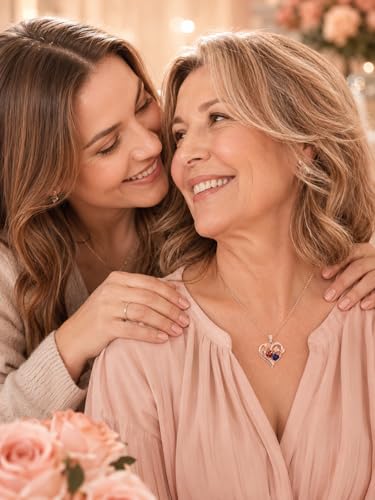 Double Birthstone Necklace for Women Rose Gold Heart Pendant | Flower Necklace Romantic Jewelry Anniversary Wedding Engagement Birthday Gifts for Women Wife Mom 18"+2" adjustable Chain